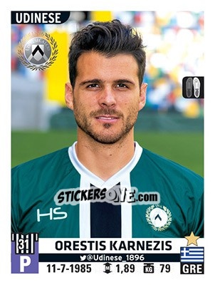 Cromo Orestis Karnezis - Calciatori 2015-2016 - Panini