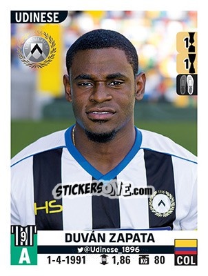 Cromo Duván Zapata - Calciatori 2015-2016 - Panini