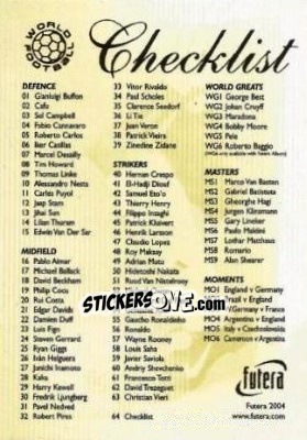 Figurina Checklist - World Football 2004 - Futera