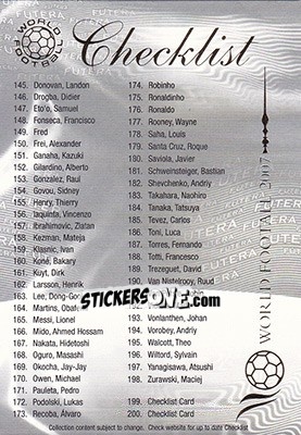 Sticker Checklist 2 - World Football 2007 - Futera