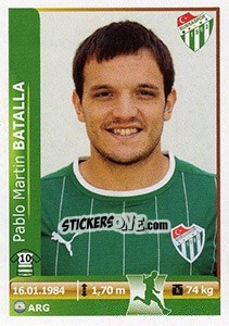 Sticker Pablo Martin Batalla - Spor Toto Süper Lig 2012-2013 n. 63 - Panini