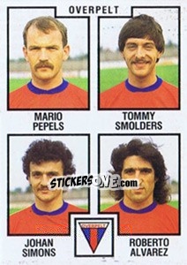 Sticker Mario Pepels / Tommy Smolders / Johan Simons / Roberto Alvarez - Football Belgium 1984-1985 n. 402 - Panini