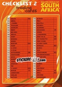 Sticker Checklist 2 - FIFA World Cup South Africa 2010. Premium cards - Panini