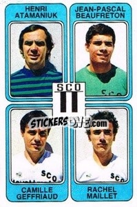 Sticker Henri Atamaniuk / Jean-Pascal Beaufreton / Camille Geffriaud / Rachel Maillet - Football France 1985-1986 n. 408 - Panini