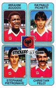 Sticker Ibrahim Aoudou / Raynald Pichetti / Stephane Pietronave / Christian Felci - Football France 1985-1986 n. 415 - Panini
