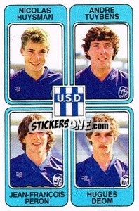 Sticker Nicolas Huysman / Andre Tuybens / Jean-Francois Peron / Hugues Deom - Football France 1985-1986 n. 422 - Panini