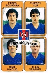 Sticker Fares Bousdira / Thierry Tur / Sima Nikolic / Alain Vergnet - Football France 1985-1986 n. 347 - Panini