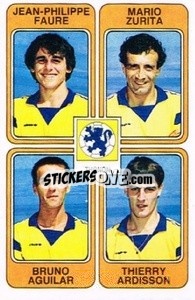 Sticker Jean-Philippe Faure / Mario Zuirita / Bruno Aguilar / Thierry Ardisson - Football France 1985-1986 n. 392 - Panini