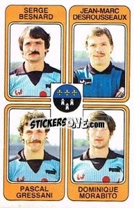 Cromo Serge Besnard / Jean-Marc Desrousseaux / Pascal Gressani / Dominique Morabito - Football France 1985-1986 n. 393 - Panini