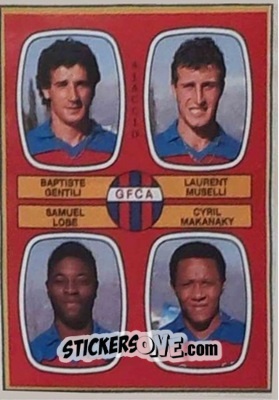 Sticker Baptiste Gentili / Laurent Muselli / Samuel Lobe / Cyril Makanaky - Football France 1986-1987 n. 395 - Panini