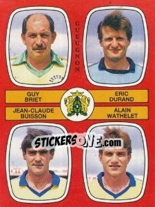 Sticker Guy Briet / Eric Durand / Jean-Claude Buisson / Alain Wathelet - Football France 1986-1987 n. 414 - Panini