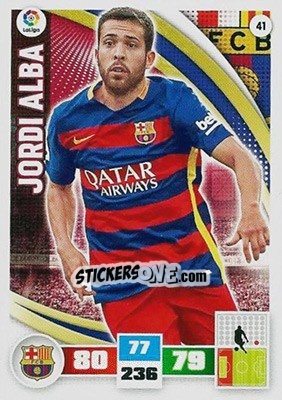 Sticker Jordi Alba - Liga BBVA 2015-2016. Adrenalyn XL n. 41 - Panini
