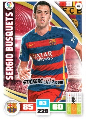 Sticker Sergio Busquets - Liga BBVA 2015-2016. Adrenalyn XL n. 42 - Panini