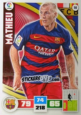Sticker Jérémy Mathieu - Liga BBVA 2015-2016. Adrenalyn XL n. 50 - Panini