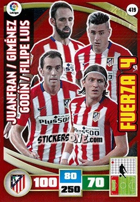 Sticker Juanfran / Jose Giménez / Godin / Filipe Luis - Liga BBVA 2015-2016. Adrenalyn XL n. 419 - Panini