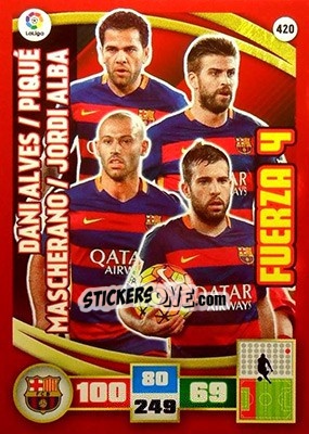 Sticker Dani Alves / Piqué / Mascherano / Jordi Alba - Liga BBVA 2015-2016. Adrenalyn XL n. 420 - Panini