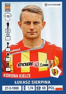 Sticker Lukasz Sierpina - Ekstraklasa 2015-2016 n. 120 - Panini