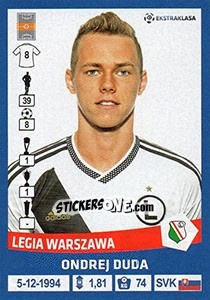 Sticker Ondrej Duda - Ekstraklasa 2015-2016 n. 177 - Panini
