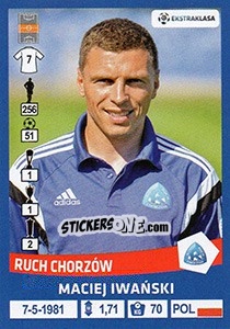 Cromo Maciej Iwanski - Ekstraklasa 2015-2016 n. 261 - Panini