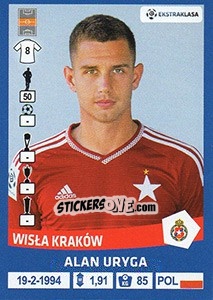 Sticker Alan Uryga - Ekstraklasa 2015-2016 n. 332 - Panini