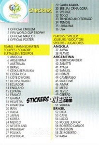 Sticker Checklist 1 - FIFA World Cup Germany 2006. Trading Cards n. 204 - Panini