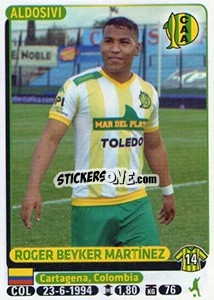 Cromo Roger Beyker Martinez - Fùtbol Argentino 2015 - Panini