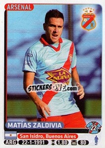 Cromo Matias Zaldivia - Fùtbol Argentino 2015 - Panini