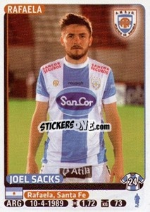 Cromo Joel Sacks - Fùtbol Argentino 2015 - Panini