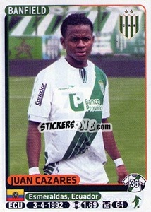 Cromo Juan Cazares - Fùtbol Argentino 2015 n. 72 - Panini