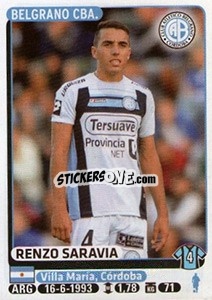 Cromo Renzo Saravia - Fùtbol Argentino 2015 - Panini