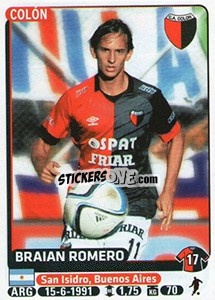 Sticker Braian Romero - Fùtbol Argentino 2015 - Panini