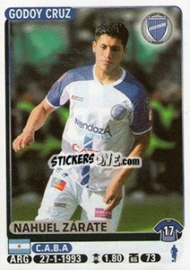 Sticker Nahuel Zarate - Fùtbol Argentino 2015 n. 190 - Panini