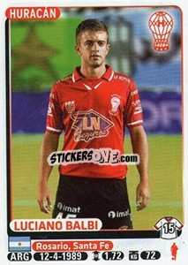 Sticker Luciano Balbi - Fùtbol Argentino 2015 - Panini