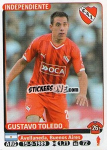 Cromo Gustavo Toledo - Fùtbol Argentino 2015 - Panini