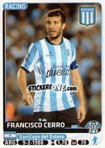 Cromo Francisco Cerro - Fùtbol Argentino 2015 - Panini