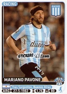 Cromo Mariano Pavone - Fùtbol Argentino 2015 - Panini
