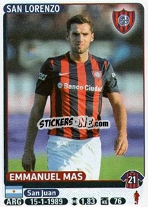 Sticker Emmanuel Mas - Fùtbol Argentino 2015 n. 355 - Panini