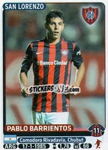 Sticker Pablo Barrientos - Fùtbol Argentino 2015 - Panini