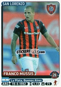 Sticker Franco Mussis - Fùtbol Argentino 2015 - Panini