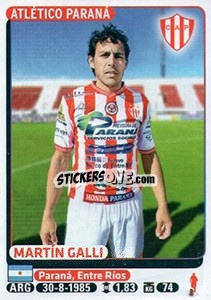 Sticker Martin Galli - Fùtbol Argentino 2015 - Panini