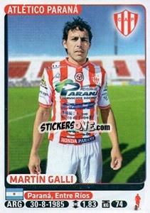 Figurina Martin Galli - Fùtbol Argentino 2015 - Panini