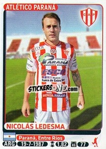 Cromo Nicolas Ledesma - Fùtbol Argentino 2015 - Panini