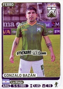 Cromo Gonzalo Bazan - Fùtbol Argentino 2015 - Panini