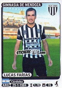 Sticker Lucas Farias - Fùtbol Argentino 2015 - Panini