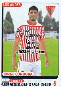 Sticker Jorge Cordoba - Fùtbol Argentino 2015 n. 612 - Panini