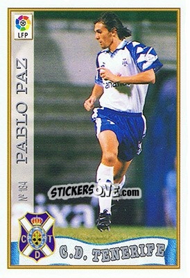 Sticker 184. PABLO PAZ - Las Fichas De La Liga 1997-1998 - Mundicromo