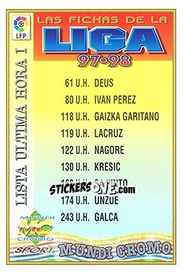 Cromo Checklist I (Ultima Hora) - Las Fichas De La Liga 1997-1998 - Mundicromo