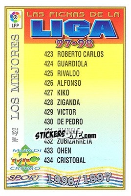 Sticker 422. ÍNDICE LOS MEJORES - Las Fichas De La Liga 1997-1998 n. 612 - Mundicromo