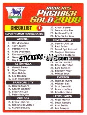 Sticker Checklist 1 - Premier Gold 1999-2000 - Merlin