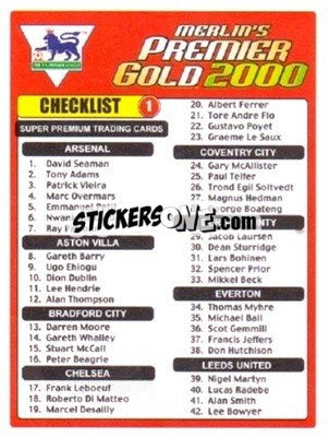 Sticker Checklist 1 - Premier Gold 1999-2000 n. D1 - Merlin